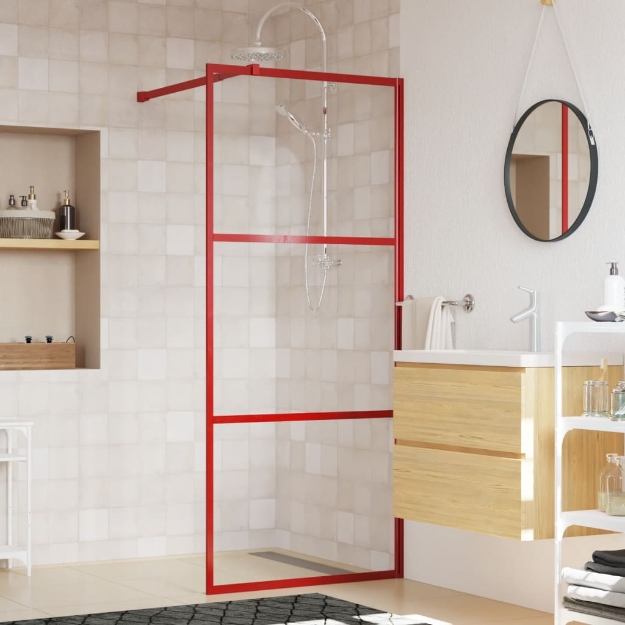 Parete per Doccia Walk-in Vetro Trasparente ESG 90x195 cm Rossa