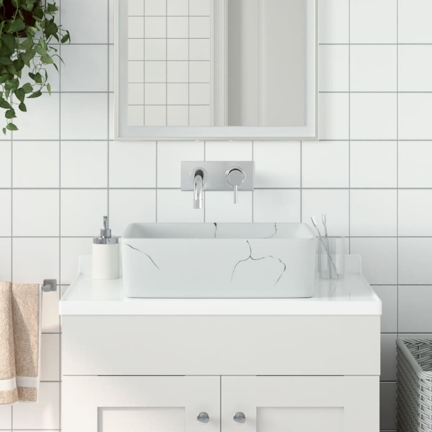 Lavabo da Appoggio Bianco Rettangolare 46x35,5x13 cm Ceramica