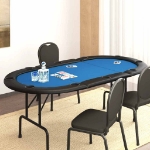 Tavolo da Poker Pieghevole 10 Giocatori Blu 207x106x76 cm