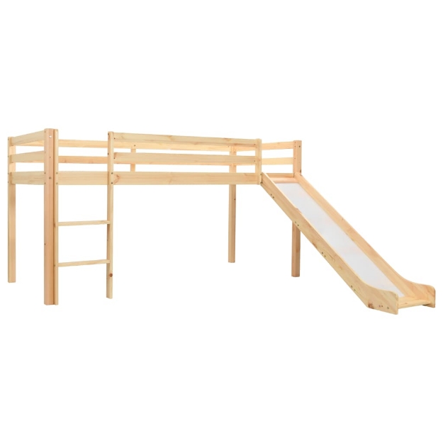 Letto a Castello per Bambini Scivolo e Scala in Pino 97x208cm