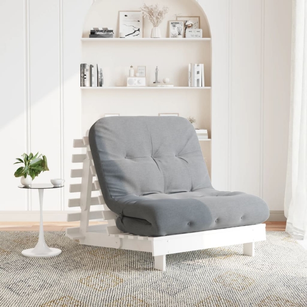 Divano Letto Futon con Materasso Bianco 80x206x11cm Legno Pino