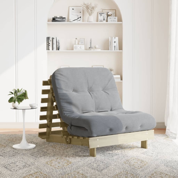 Divano Letto Futon con Materasso 80x206x11cm Pino Impregnato