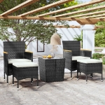 Set da Bistrot per Giardino 5pz Polyrattan Vetro Temperato Nero