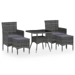 Set Pranzo da Giardino 5 pz Polyrattan e Vetro Temperato Grigio