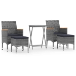 Set Bistrot da Giardino 5pz Polyrattan e Vetro Temperato Grigio