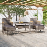 Set Pranzo da Giardino 5 pz Polyrattan e Vetro Temperato Grigio