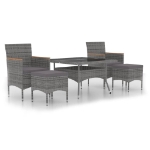 Set Pranzo da Giardino 5 pz Polyrattan e Vetro Temperato Grigio