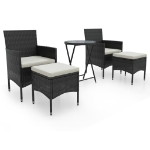 Set da Bistrot per Giardino 5pz Polyrattan Vetro Temperato Nero