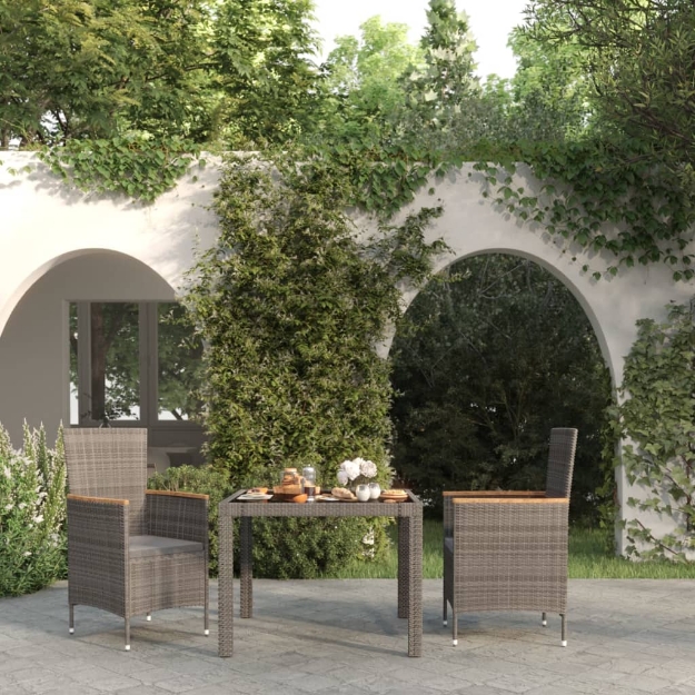 Mobili da Giardino 3 pz con Cuscini in Polyrattan Nero e Grigio