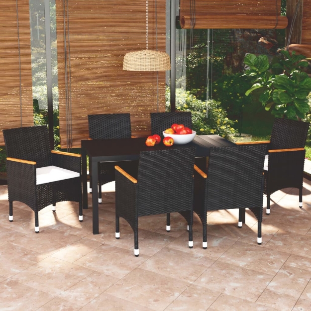 Set da Pranzo per Giardino 7 pz con Cuscini Polyrattan Nero