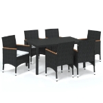 Set da Pranzo per Giardino 7 pz con Cuscini Polyrattan Nero