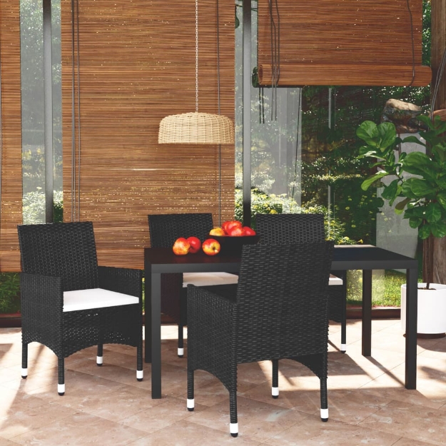 Set da Pranzo per Giardino 5 pz con Cuscini Polyrattan Nero