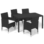 Set da Pranzo per Giardino 5 pz con Cuscini Polyrattan Nero