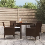 Set da Pranzo da Giardino 5pz con Cuscini in Polyrattan Marrone