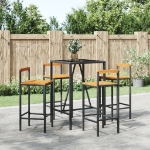 Set Bar Giardino 5 pz Nero Polyrattan e Legno Massello Acacia