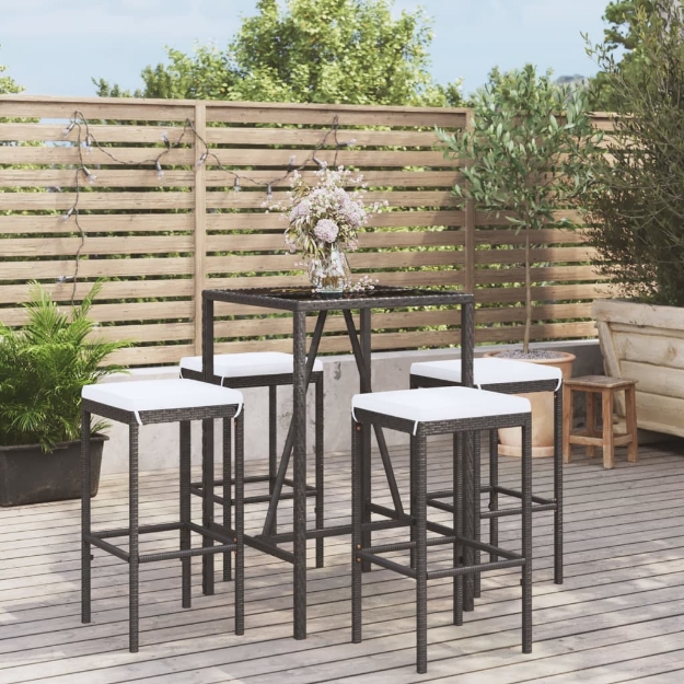 Set Bar da Giardino 5 pz con Cuscini in Polyrattan Nero