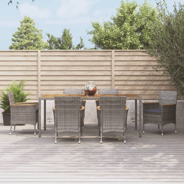 Set da Pranzo da Giardino 7 pz con Cuscini in Polyrattan Grigio