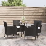 Set Bistrò da Giardino 5 pz con Cuscini in Polyrattan Nero