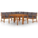 Set da Pranzo Giardino 7pz con Cuscini Legno Massello di Acacia