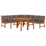 Set da Pranzo Giardino 7pz con Cuscini Legno Massello di Acacia