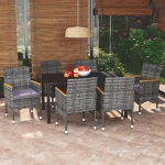 Set da Pranzo per Giardino 7 pz con Cuscini Polyrattan Grigio