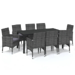 Set Pranzo da Giardino 9 pz con Cuscini in Polyrattan Grigio