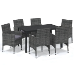 Set da Pranzo per Giardino 7 pz con Cuscini Polyrattan Grigio