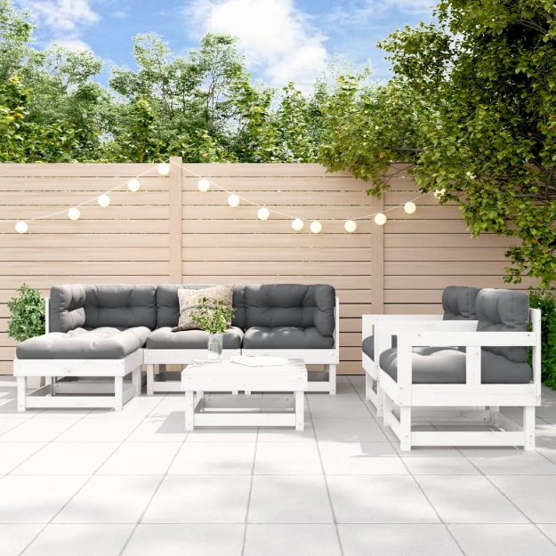 Set Salotto da Giardino 7 pz Bianco in Legno Massello di Pino