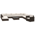 Set Divani da Giardino 11 pz con Cuscini in Polyrattan Marrone