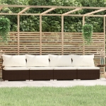 Divano a 4 Posti con Cuscini in Polyrattan Marrone