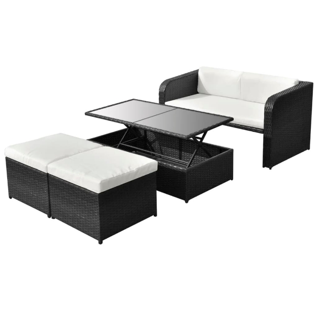 Set Divani da Giardino 4 pz con Cuscini in Polyrattan Nero