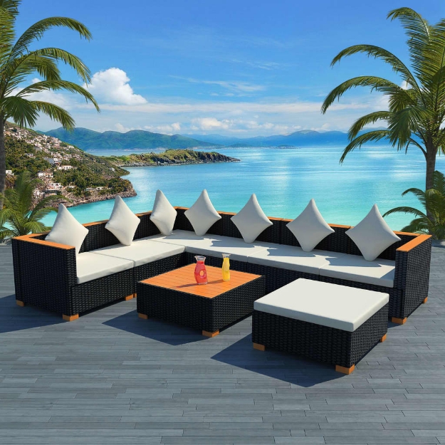 Set Divani da Giardino 8 pz con Cuscini in Polyrattan Nero