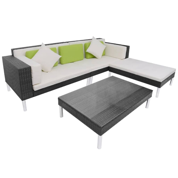 Set Divani da Giardino 4 pz con Cuscini in Polyrattan Nero