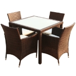 Set da Pranzo da Giardino 5 pz con Cuscini Polyrattan Marrone