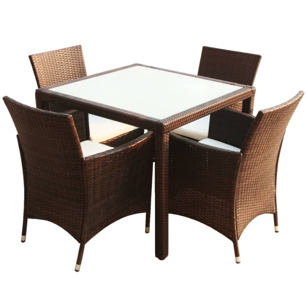 Set da Pranzo da Giardino 5 pz con Cuscini Polyrattan Marrone