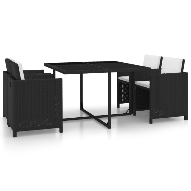 Set da Pranzo da Giardino 5 pz con Cuscini in Polyrattan Nero