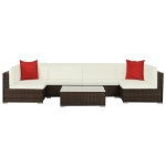 Set Divani da Giardino 7 pz con Cuscini in Polyrattan Marrone