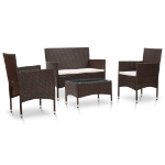 Set Divani da Giardino 4 pz con Cuscini in Polyrattan Marrone