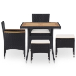 Set da Pranzo da Giardino 5 pz Nero in Polyrattan e Acacia