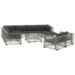 Set Divani da Giardino 10 pz con Cuscini in Polyrattan Grigio