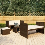 Set Divani da Giardino 5 pz con Cuscini in Polyrattan Marrone