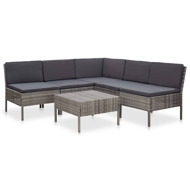 Set Divani da Giardino 6 pz con Cuscini in Polyrattan Grigio