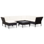 Set Divani da Giardino 8 pz con Cuscini in Polyrattan Nero