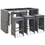 Set da Bar da Giardino 7 pz con Cuscini in Polyrattan Grigio