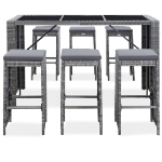 Set da Bar da Giardino 7 pz con Cuscini in Polyrattan Grigio