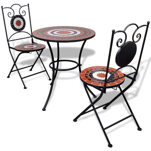 Set da Bistrot 3 pz Piastrelle di Ceramica Terracotta e Bianco