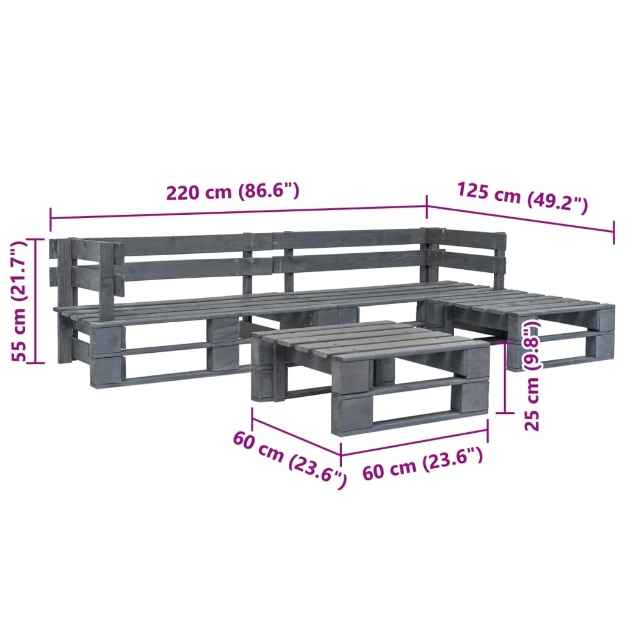 Set Divani da Giardino con Pallet 4 pz in Legno Grigio