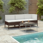 Set Divani da Giardino 3 pz con Cuscini in Polyrattan Marrone