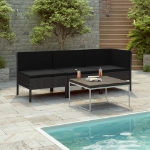 Set Divani da Giardino 3 pz con Cuscini in Polyrattan Nero