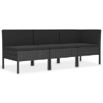 Set Divani da Giardino 3 pz con Cuscini in Polyrattan Nero